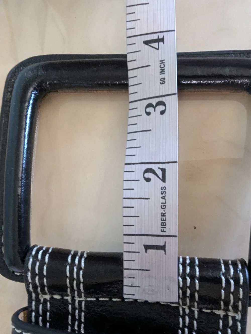 Worth Black Leather Belt with White Contrast Stitching
